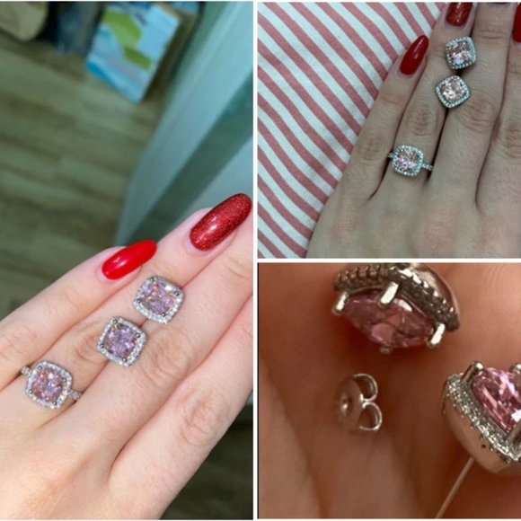 NEW SET 925 Sterling Silver Sapphire Earrings+Ring - Picture 10 of 10